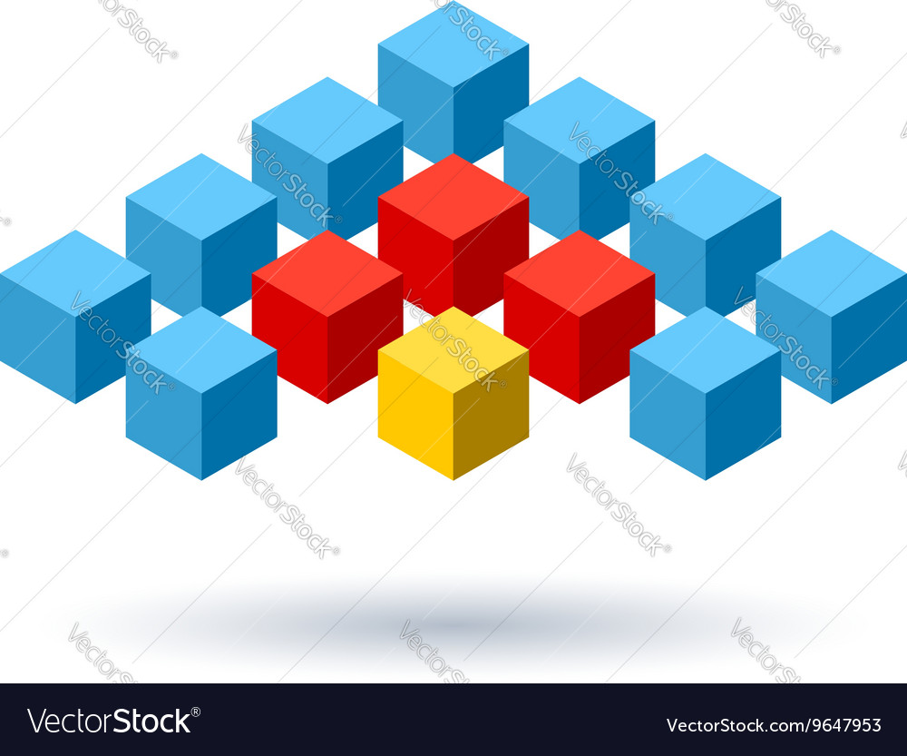 Blue cubes wings logo with red segments