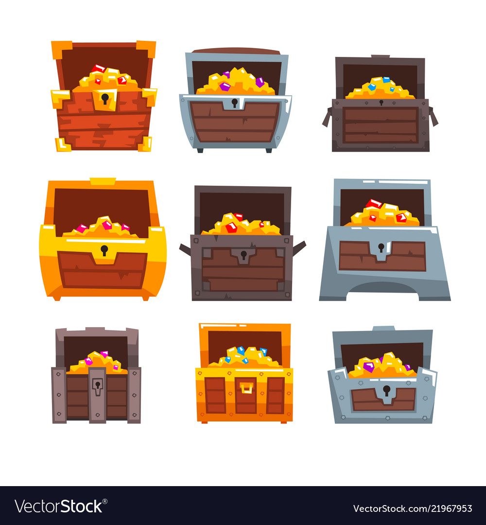 Collection of wooden chests with treasures chest