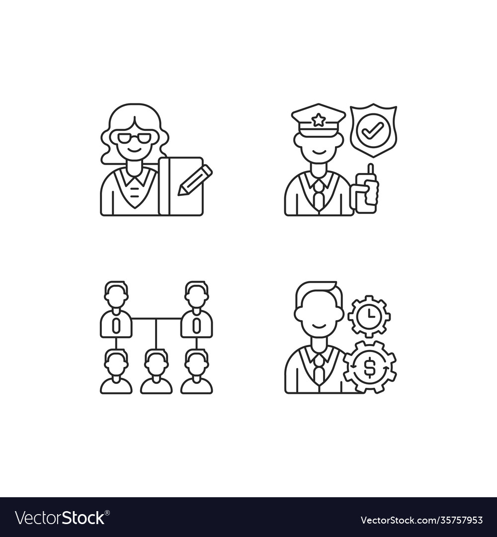 Corporation hierarchy linear icons set vector image Corporation hierarchy linear icons set