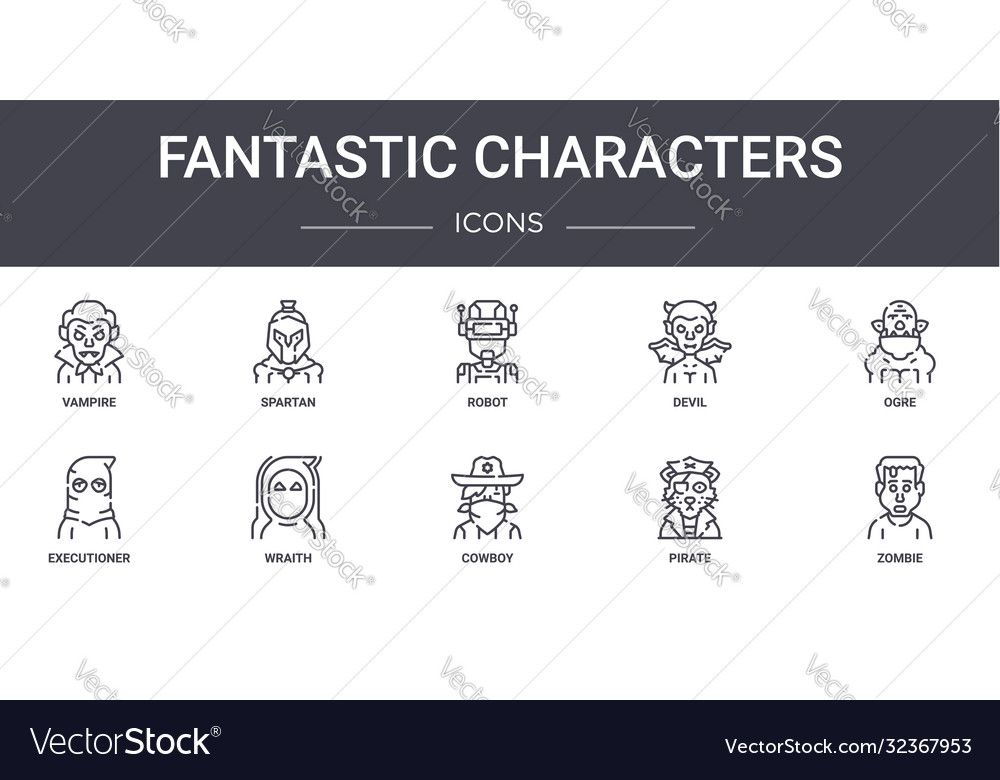 Fantastic characters concept line icons set