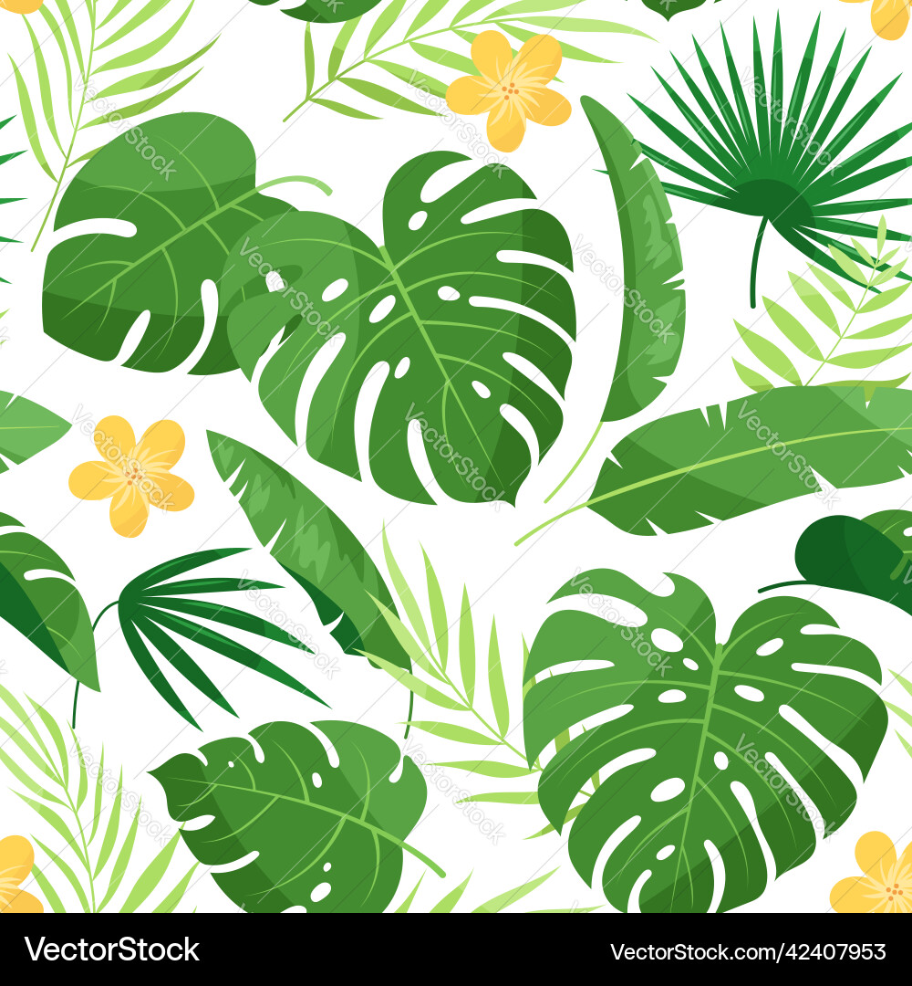 Seamless pattern of tropical leaves Royalty Free Vector