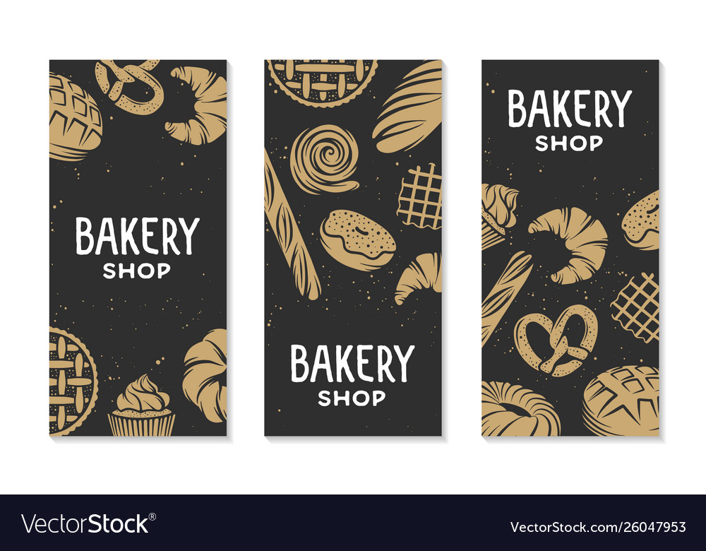 Set bakery engraved elements typography design