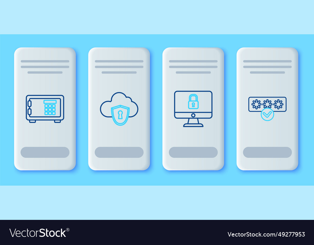 Set line cloud and shield lock on computer vector image Set line cloud and shield lock on computer