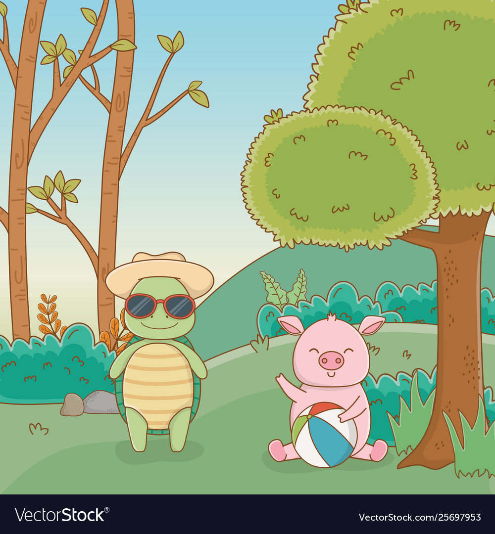 Turtle and pig in forest design