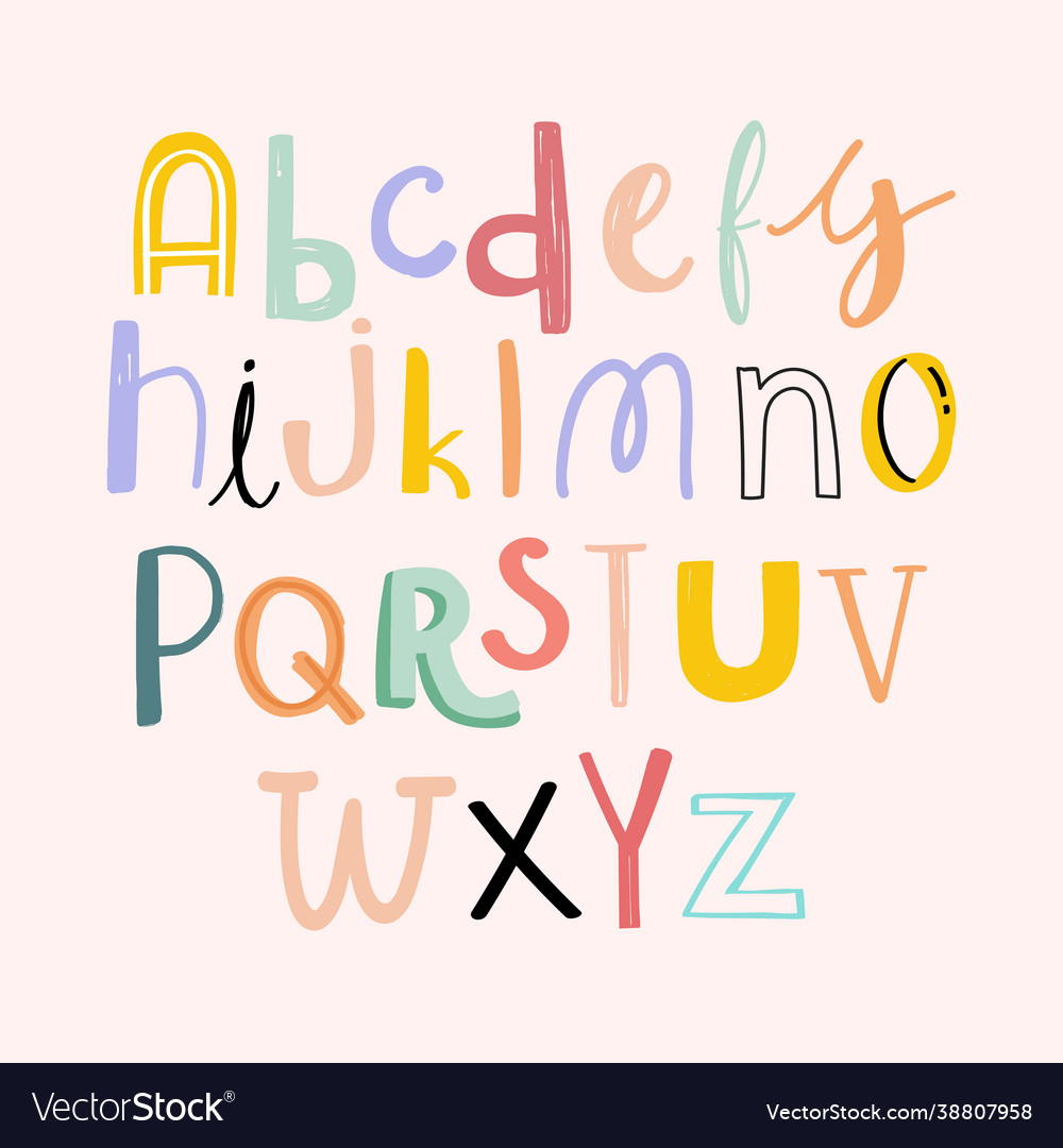 Alphabets typography hand drawn doodle style vector image Alphabets typography hand drawn doodle style