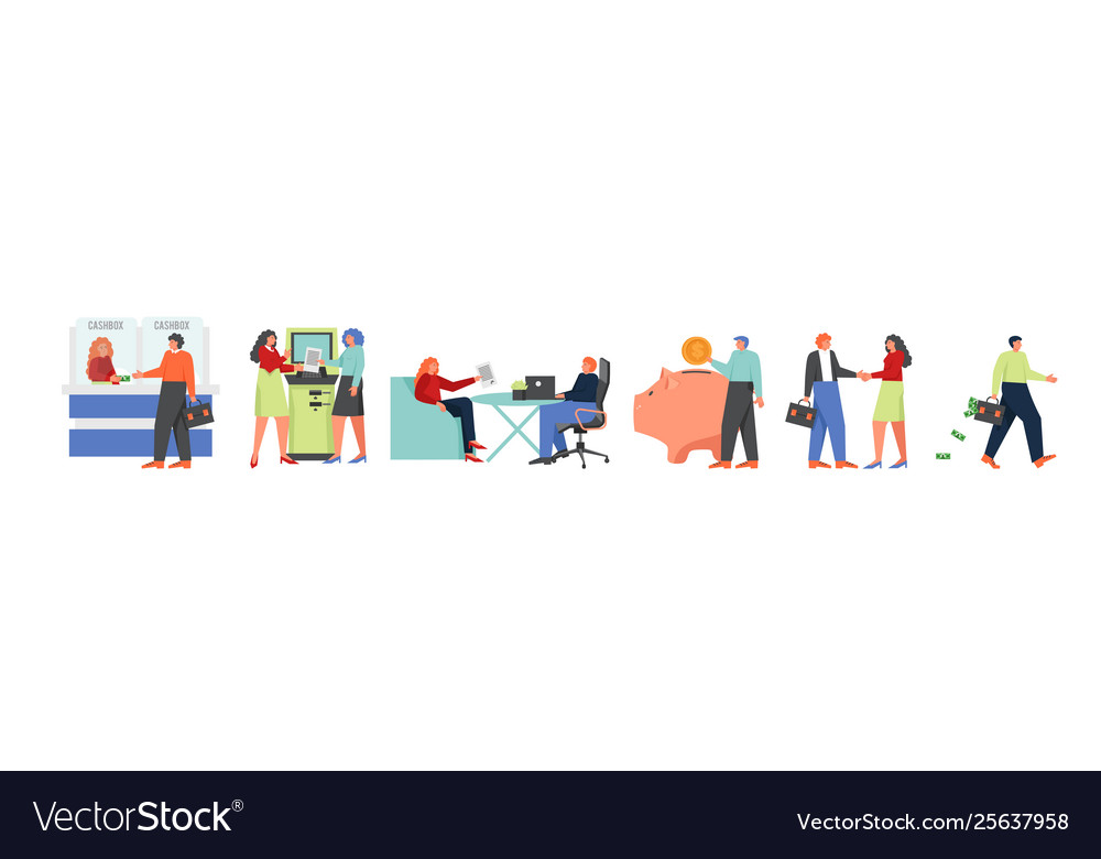 Bank People Icon Set Flat Isolated Royalty Free Vector Image