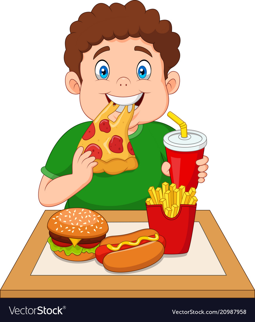 Fat Boy Eating Junk Food Royalty Free Vector Image