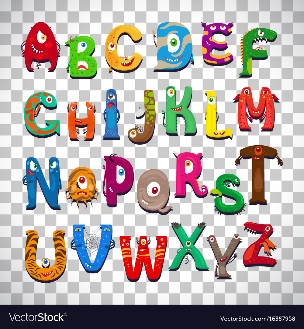 Monster alphabet on transparent background Vector Image
