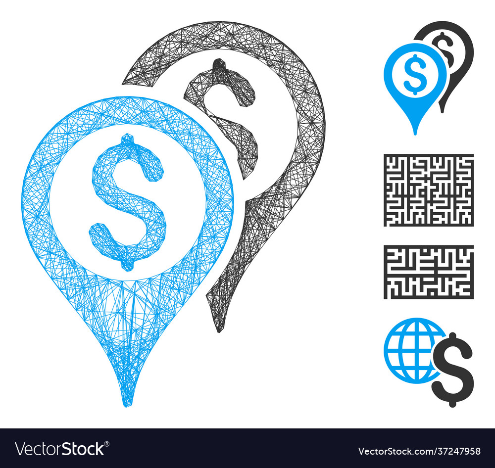 Net financial map pointers mesh vector image Net financial map pointers mesh