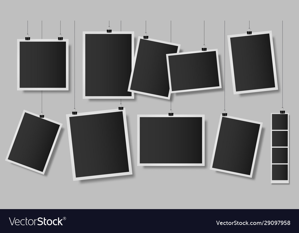 Photos on clips photo frame wall vintage Vector Image