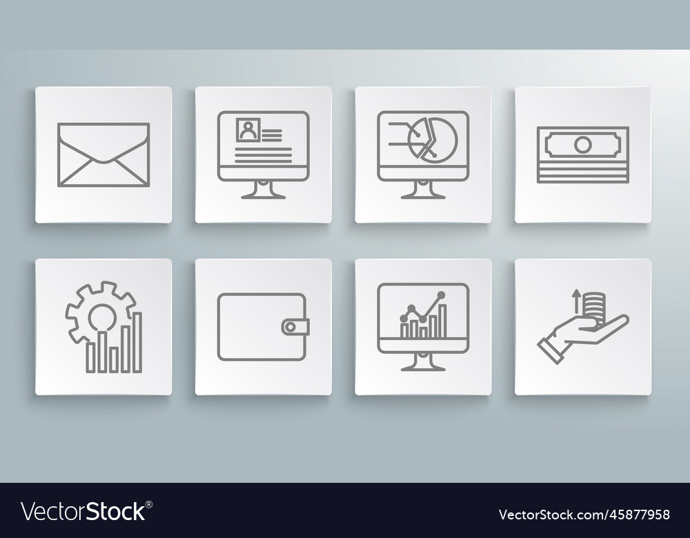 Set line pie chart infographic computer monitor vector image Set line pie chart infographic computer monitor