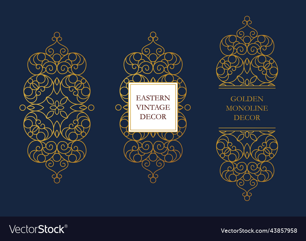 Set of line art frames borders vignette vector image Set of line art frames borders vignette