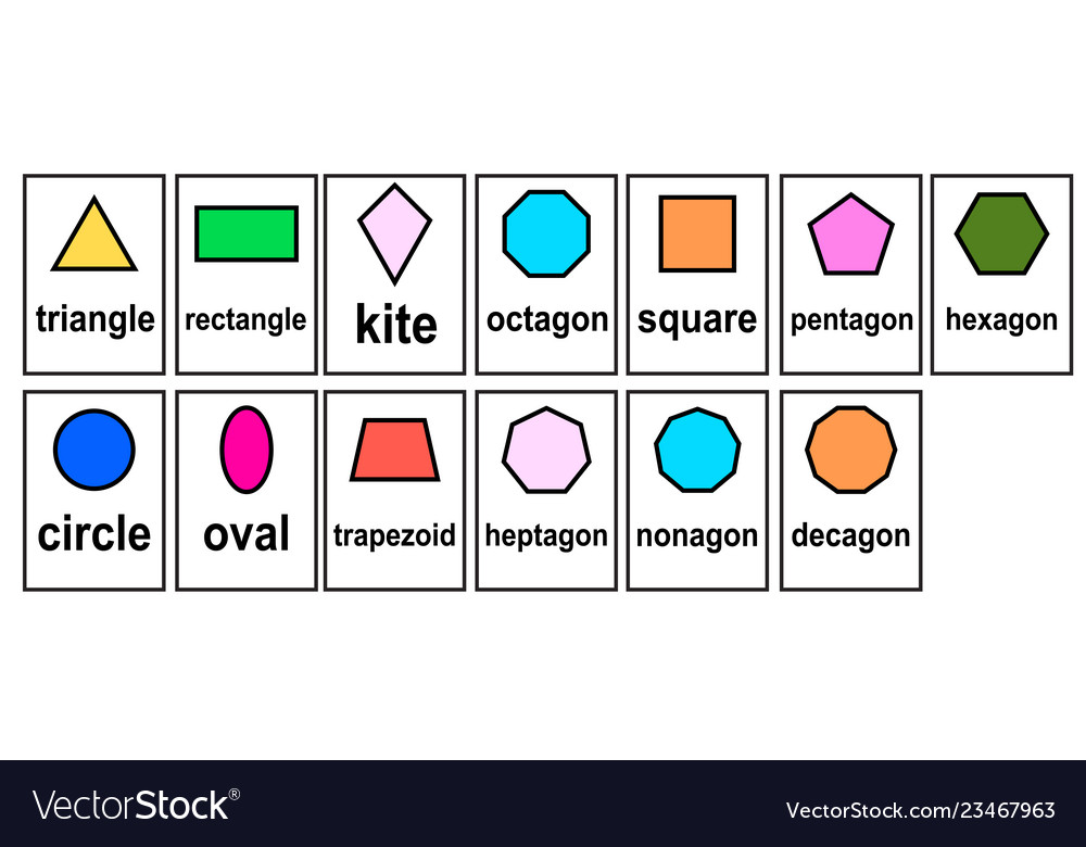 2d Shape Geometric Model Word Cards For Kid Vector Image