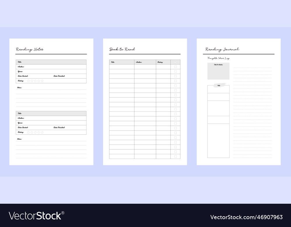 3 set of reading notes book to read journal Vector Image 3 set of reading notes book to read journal