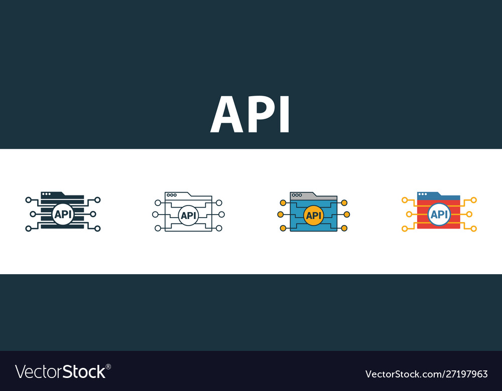 Api icon set four simple symbols in different vector image Api icon set four simple symbols in different