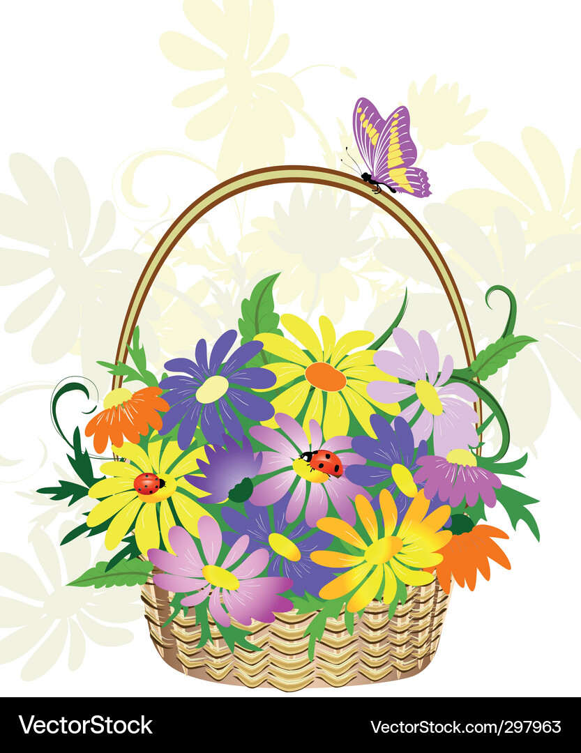 Basket of flowers Royalty Free Vector Image VectorStock