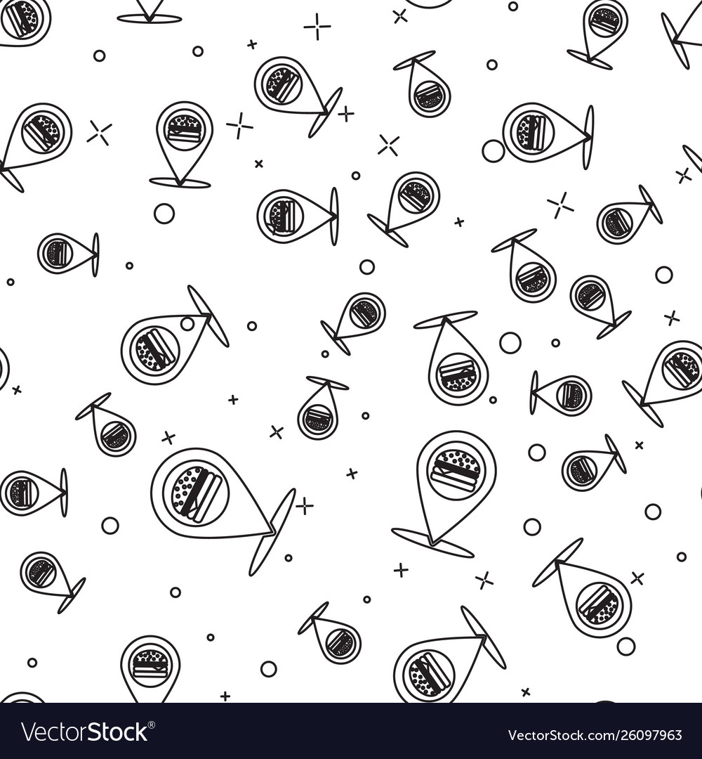 Black map pointer with fast food burger line icon vector image Black map pointer with fast food burger line icon