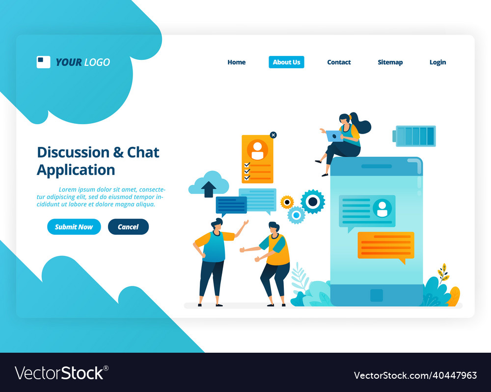 Landing page design of discussion and chat apps Vector Image