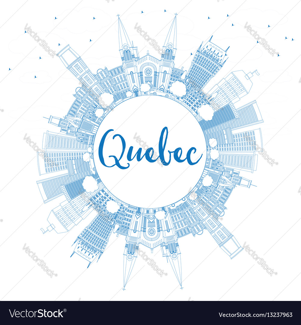 Outline quebec skyline with blue buildings Vector Image