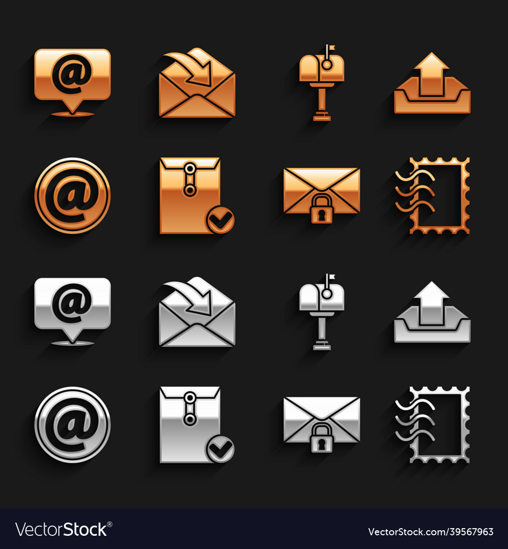 Set envelope and check mark upload inbox postal