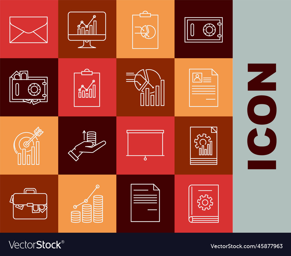 Set line user manual document with graph chart vector image Set line user manual document with graph chart