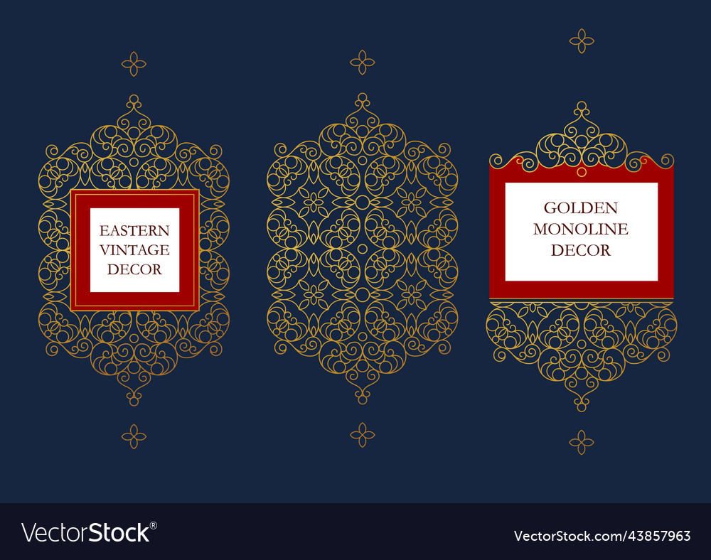 Set of line art frames borders vignette vector image Set of line art frames borders vignette