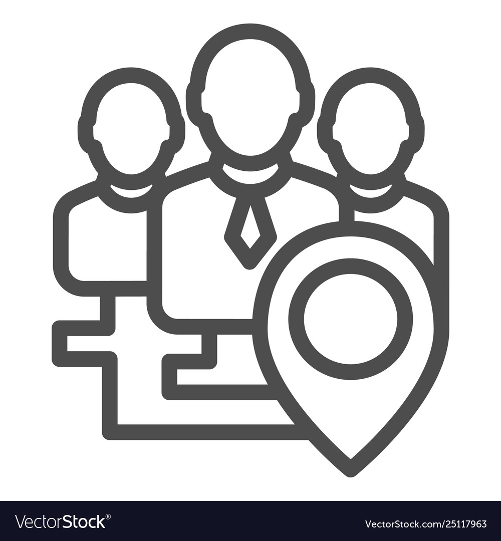 Team location line icon group with map pin vector image Team location line icon group with map pin