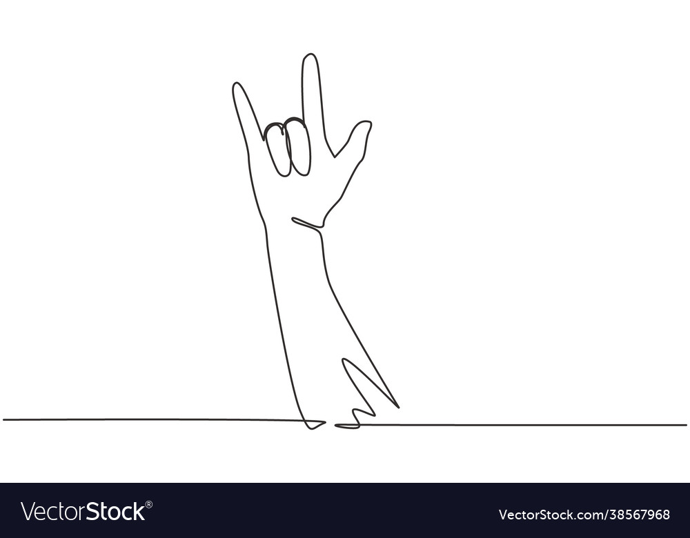 Continuous one line drawing rock on gesture