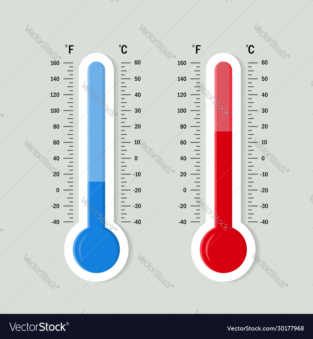 Flat meteorology thermometers scale hot cold Vector Image