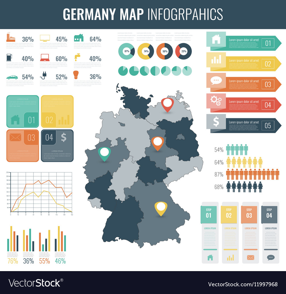 Germany map with infographic elements Royalty Free Vector