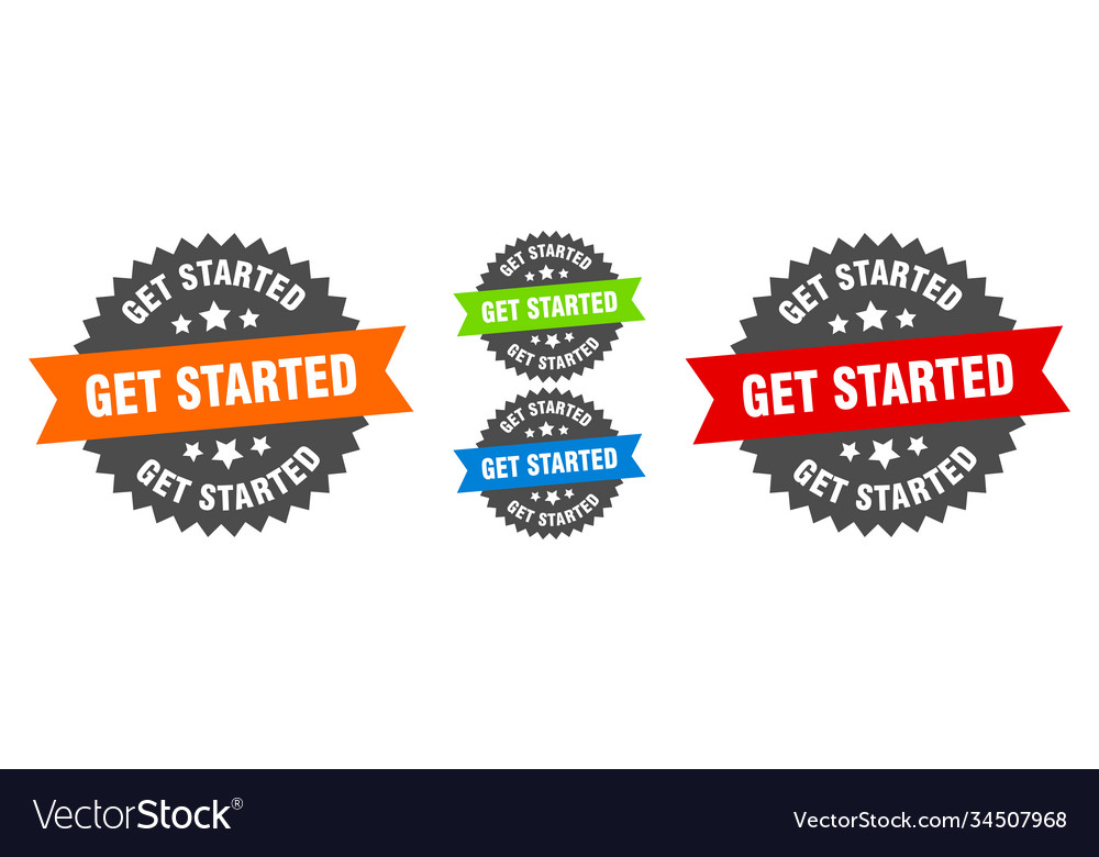 Get started sign round ribbon label set seal