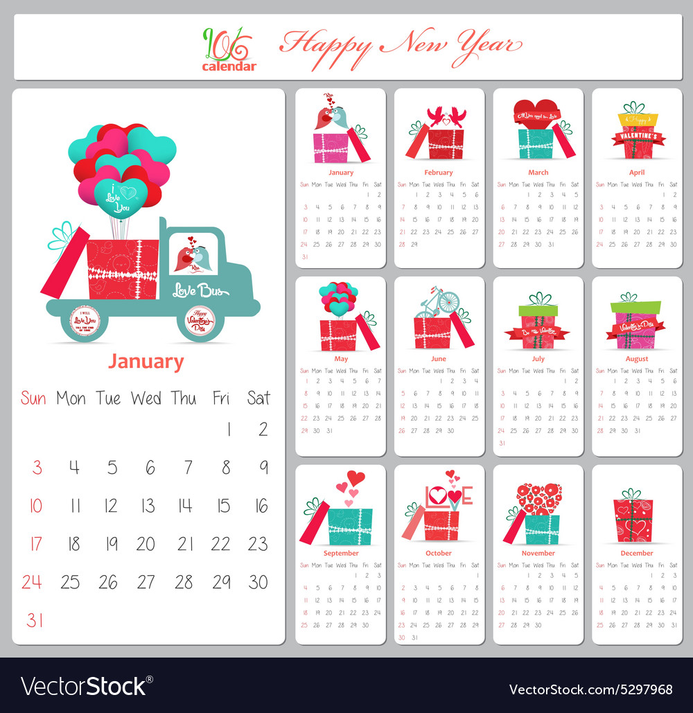 Love calendar for 2016 with gifts