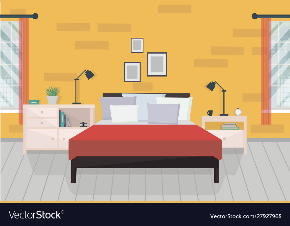 Modern Bedroom Interior With Furniture Royalty Free Vector