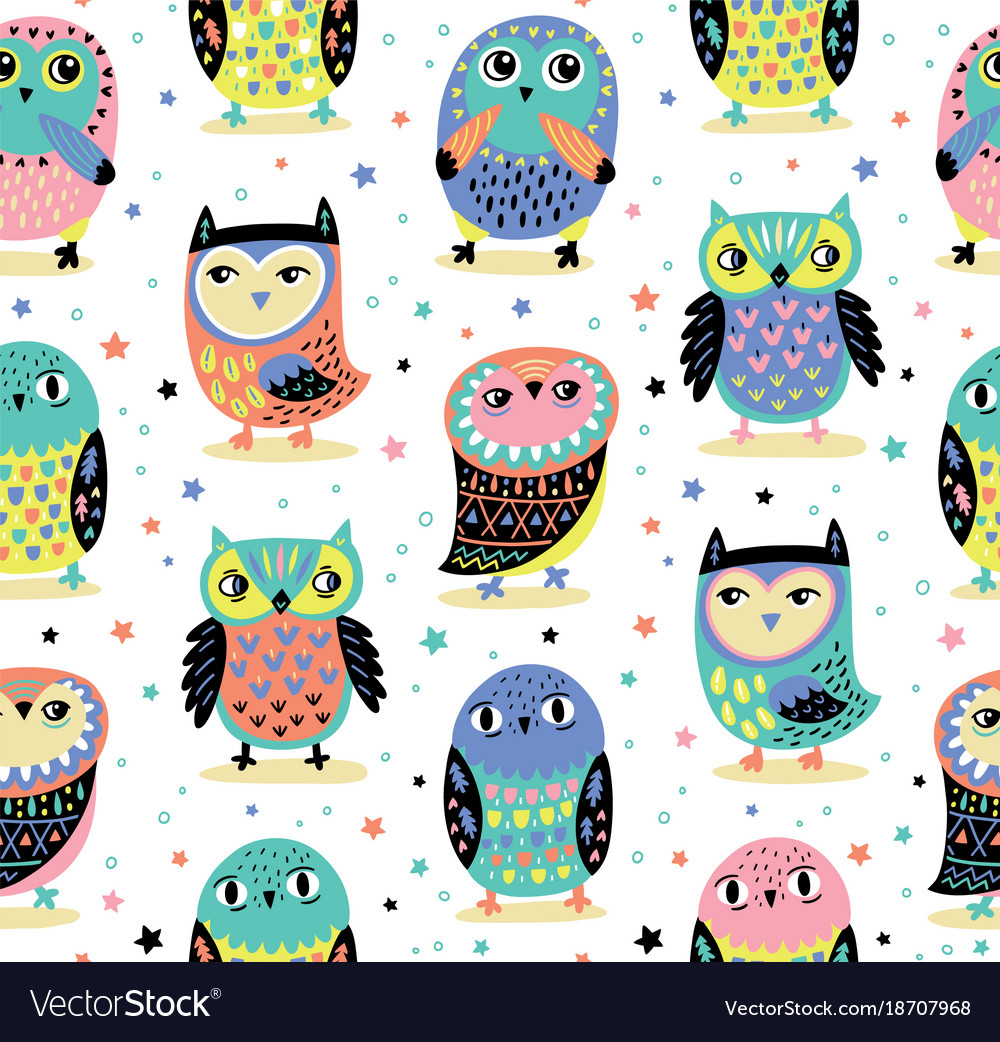 Pastel Owl Seamless Pattern