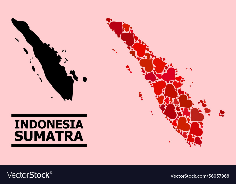 Red heart pattern map sumatra island
