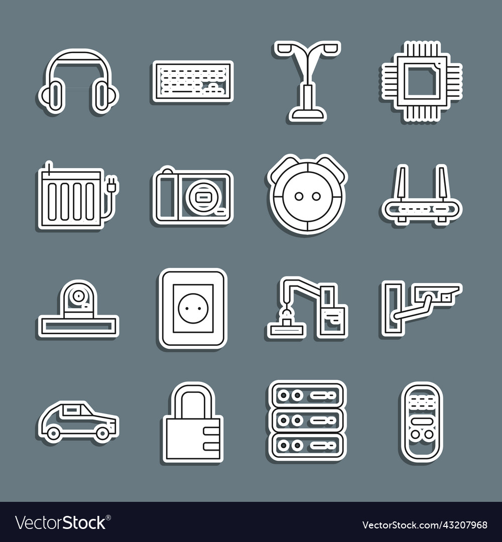 Set line remote control security camera router vector image Set line remote control security camera router