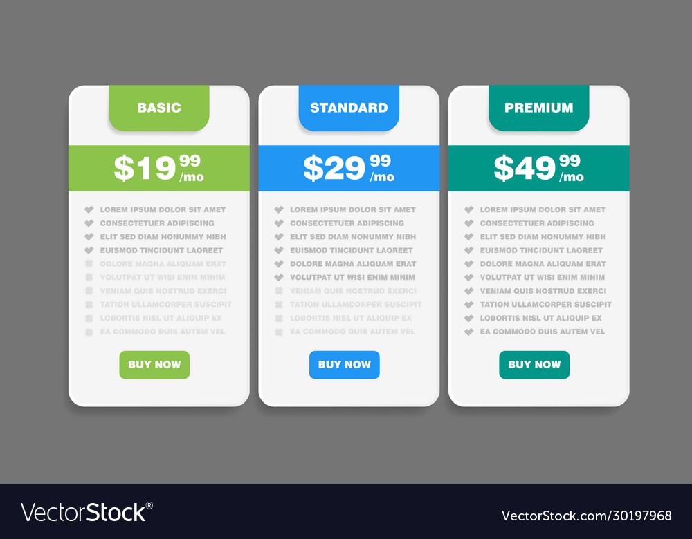 Set tariffs for website interface site ui vector image Set tariffs for website interface site ui