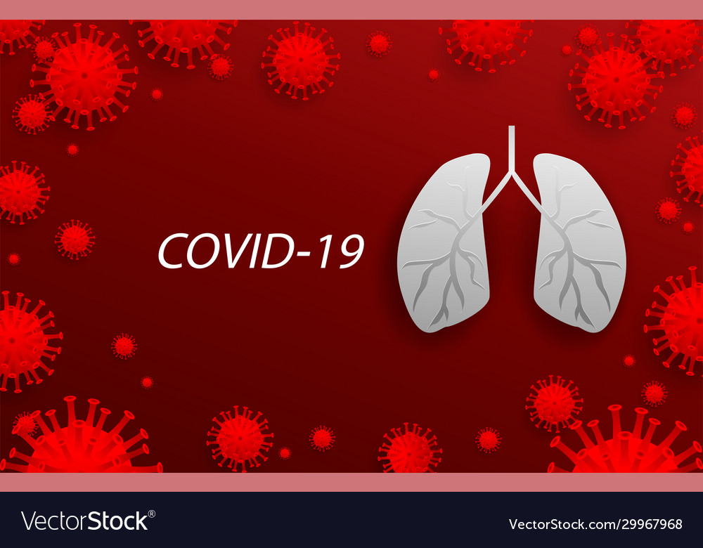 Virus cells around lung on red background Vector Image