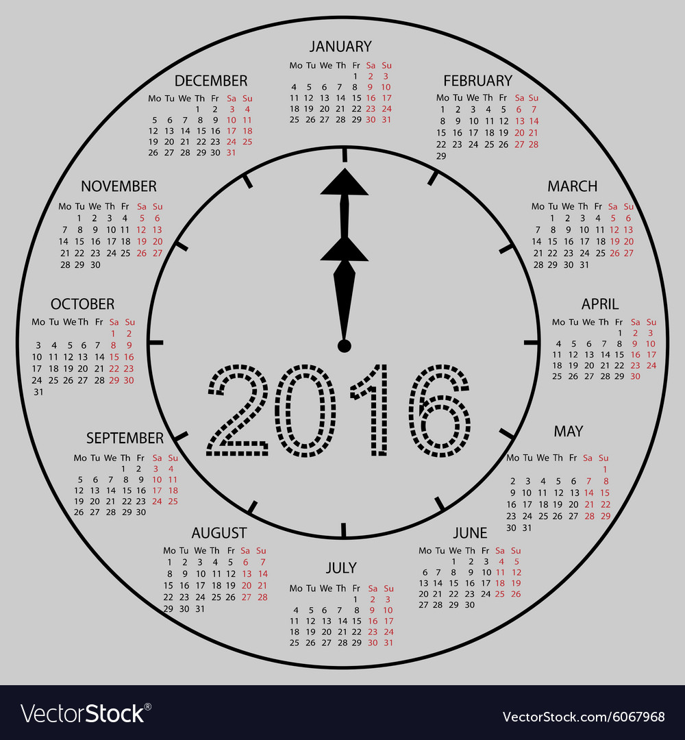 Watch dial calendar 2016 new year