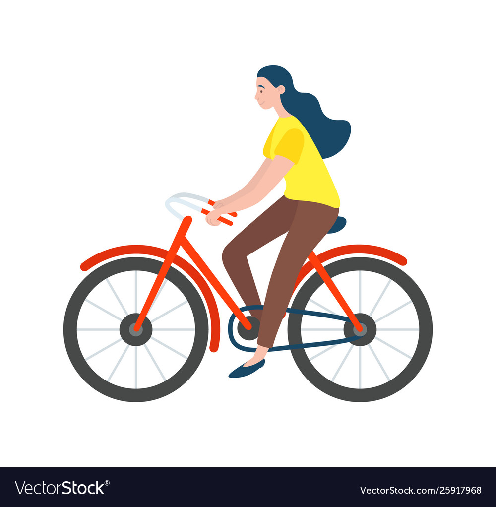 Woman riding on bike isolated character Royalty Free Vector