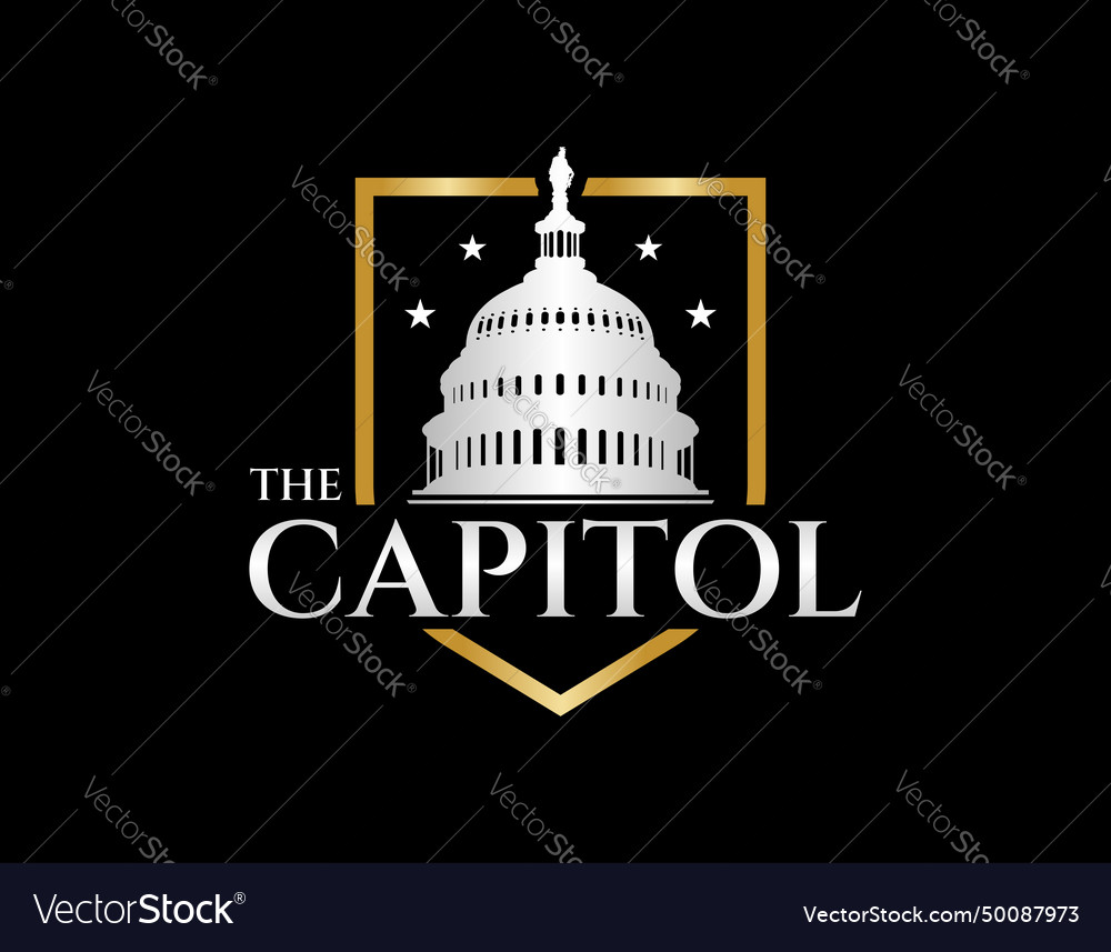 Capitol Building With Shield Logo Design Template Vector Image