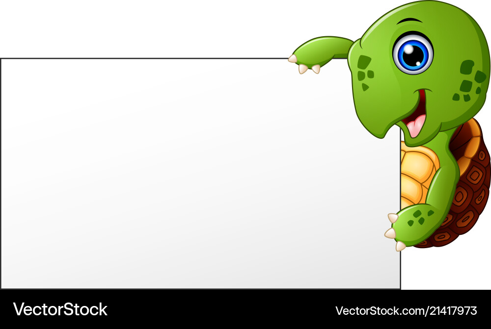 Cartoon Turtle Holding Blank Banner Royalty Free Vector