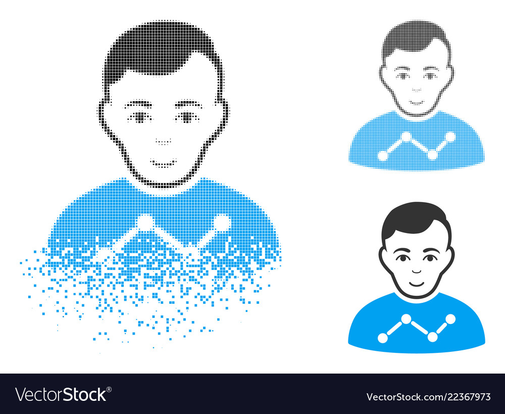 Decomposed pixelated halftone user stats icon Vector Image Decomposed pixelated halftone user stats icon
