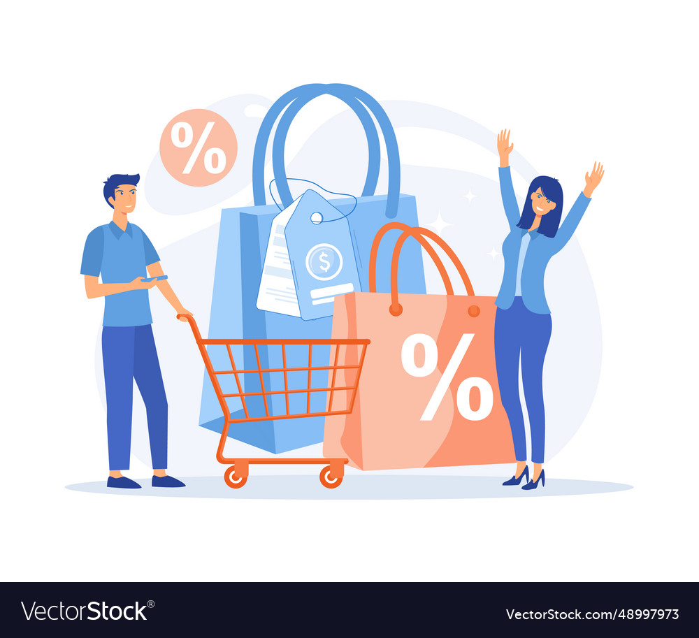 Discount for online shopping happy people