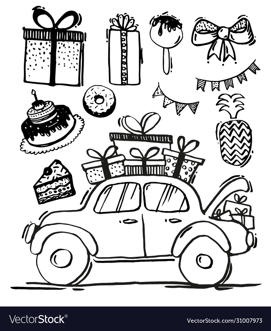 Doodle set festive design elements sketch line vector image Doodle set festive design elements sketch line