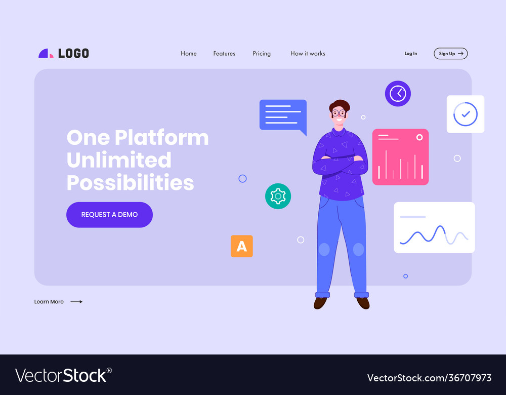 Landing page design with businessman vector image Landing page design with businessman