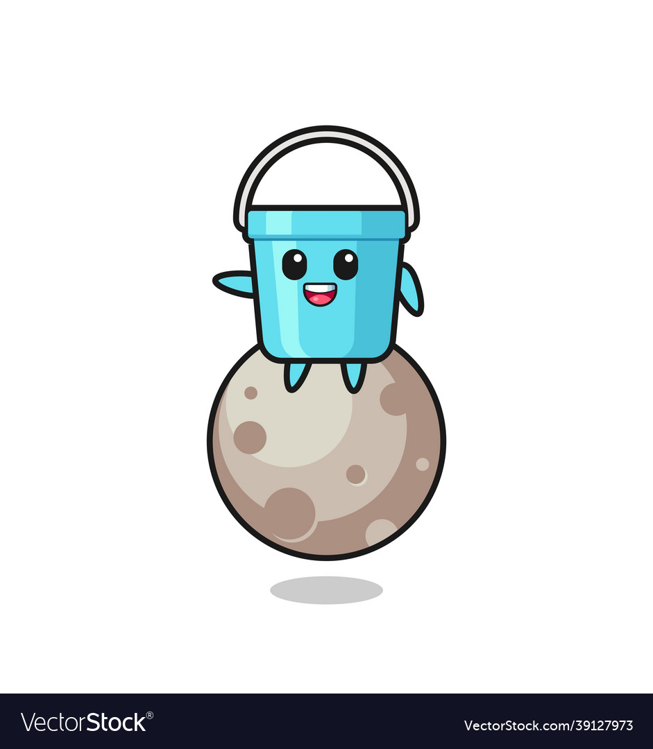 Plastic bucket cartoon sitting on the moon Vector Image