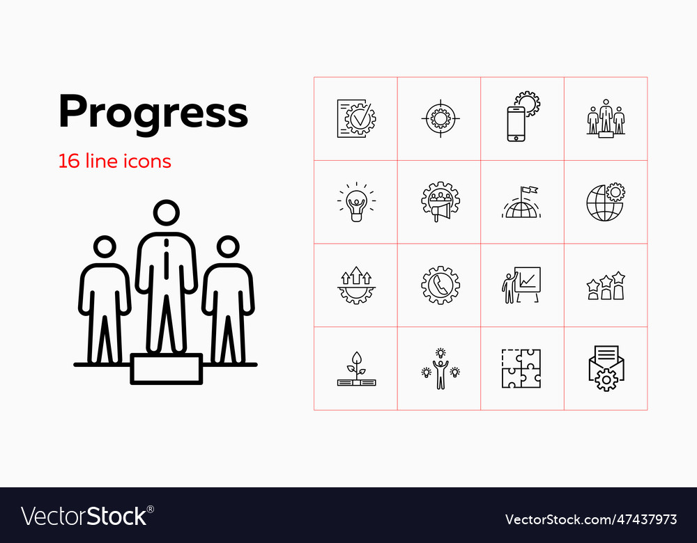 Progress icons set of line vector image Progress icons set of line