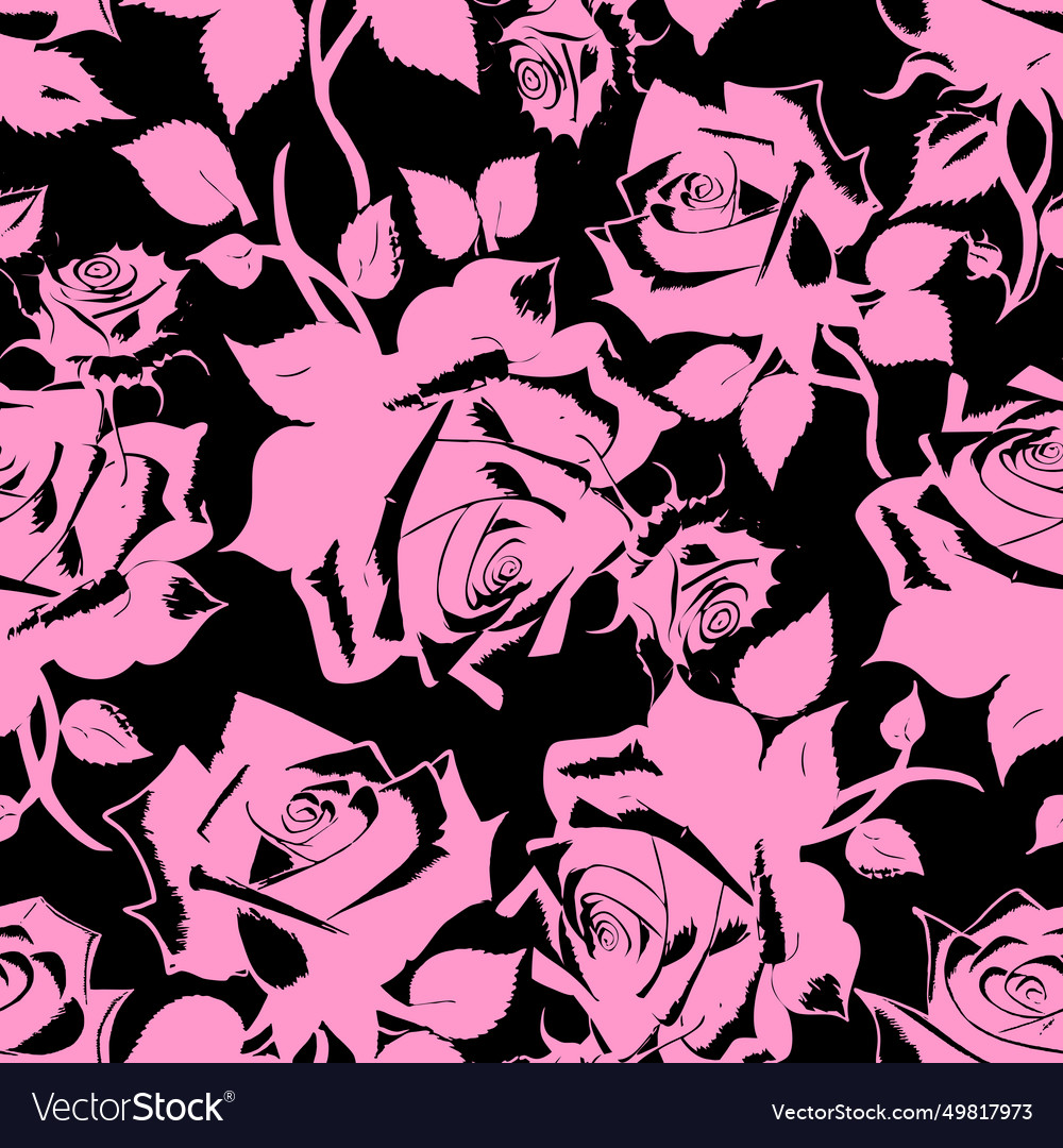 Seamless graphic floral pattern black roses