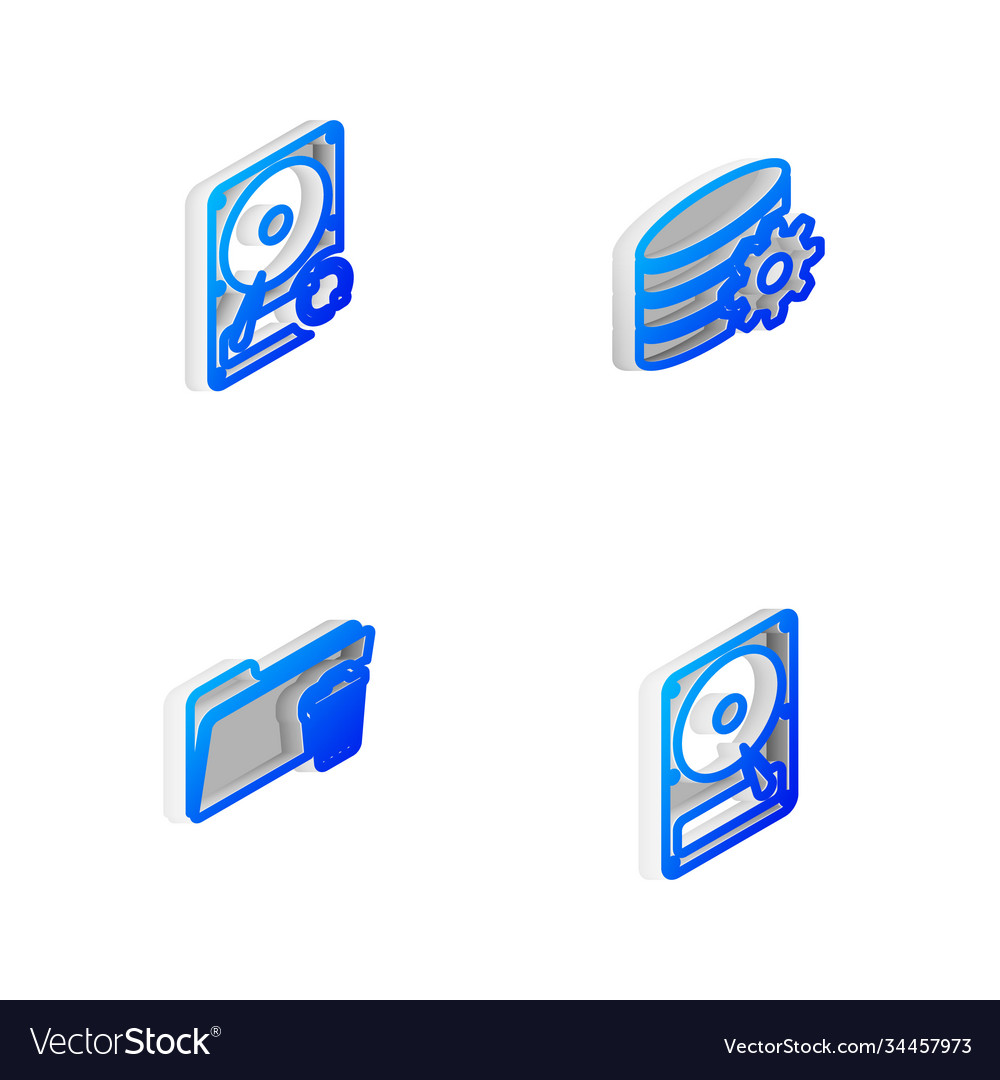 Set isometric line setting database server hard vector image Set isometric line setting database server hard